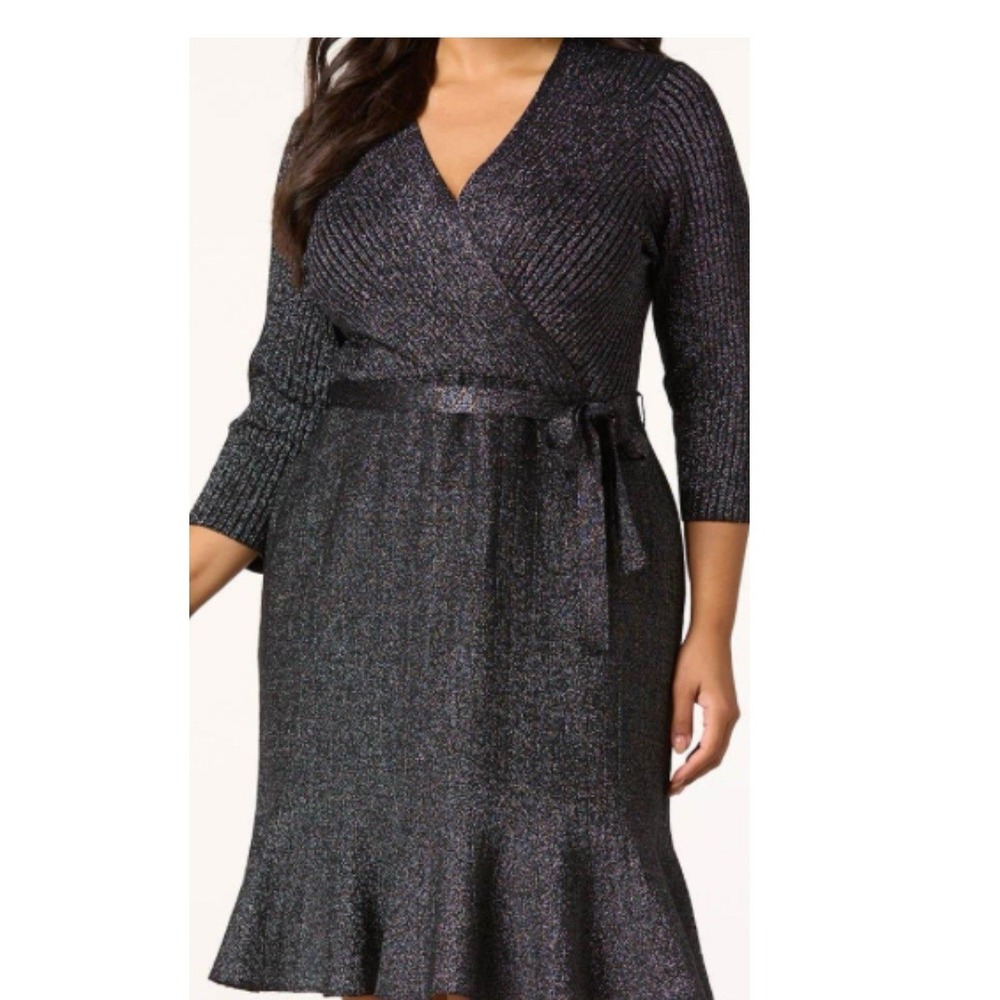 Cato Black Knit Dress with Silver Accents 14/16 NWT Plus‎ Size  Retro Feminine